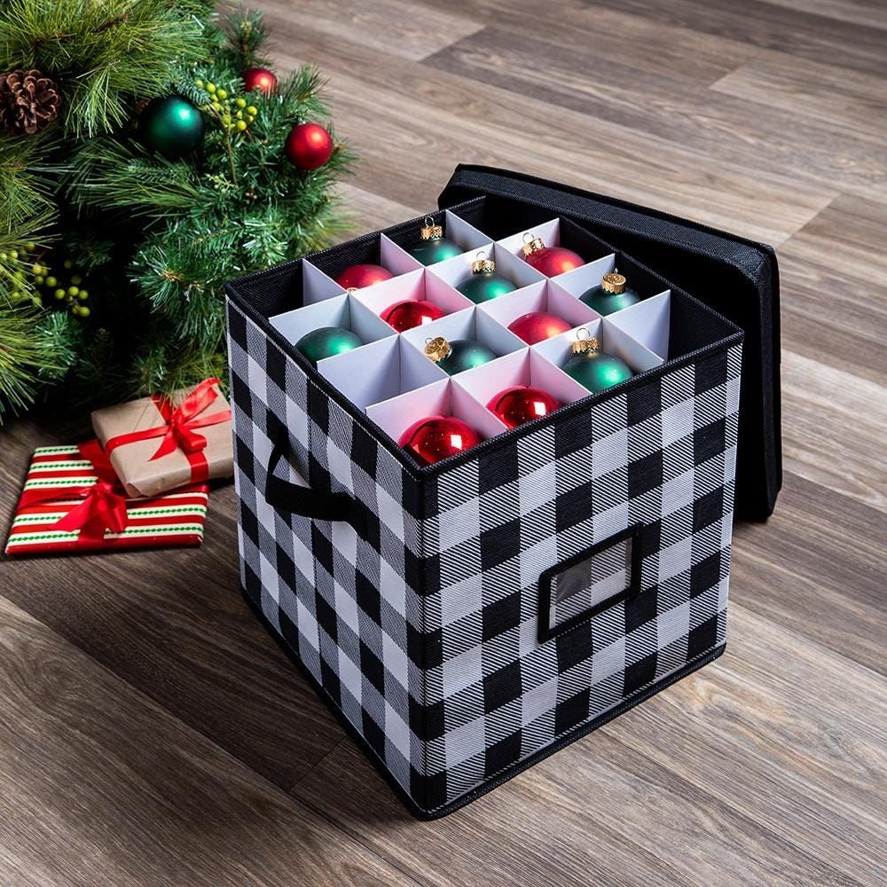 KSP Christmas Soft Storage Fabric Ornament Box (White/Black)