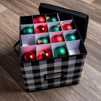 KSP Christmas Soft Storage Fabric Ornament Box (White/Black)