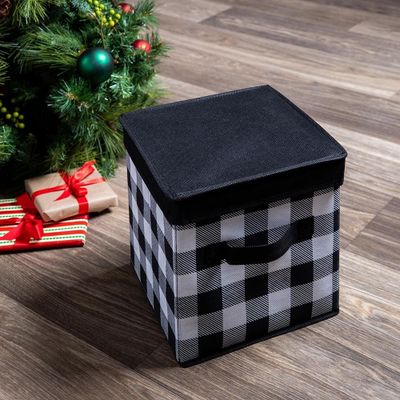 KSP Christmas Soft Storage 'Farmhouse' Box with Lid (White/Black)