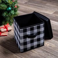 KSP Christmas Soft Storage 'Farmhouse' Box with Lid (White/Black)