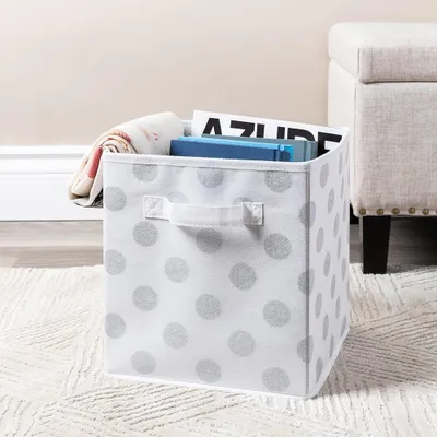 KSP Collapsible 'Polka Dot' Non-Woven Storage Bin (Silver) 10x10x11"