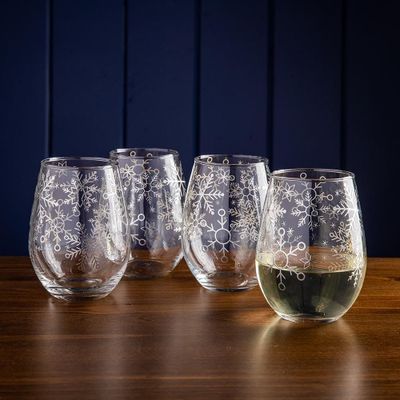 KSP Christmas Cheers 'Snowfall' Stemless Wine Glass - Set of 4