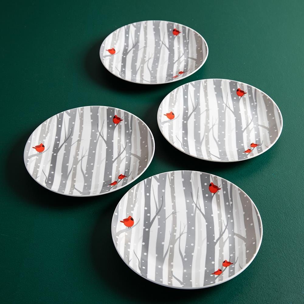 KSP Christmas Decal 'Winter Cardinal' Porcelain Side Plate - Set of 4