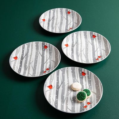 KSP Christmas Decal 'Winter Cardinal' Porcelain Side Plate - Set of 4