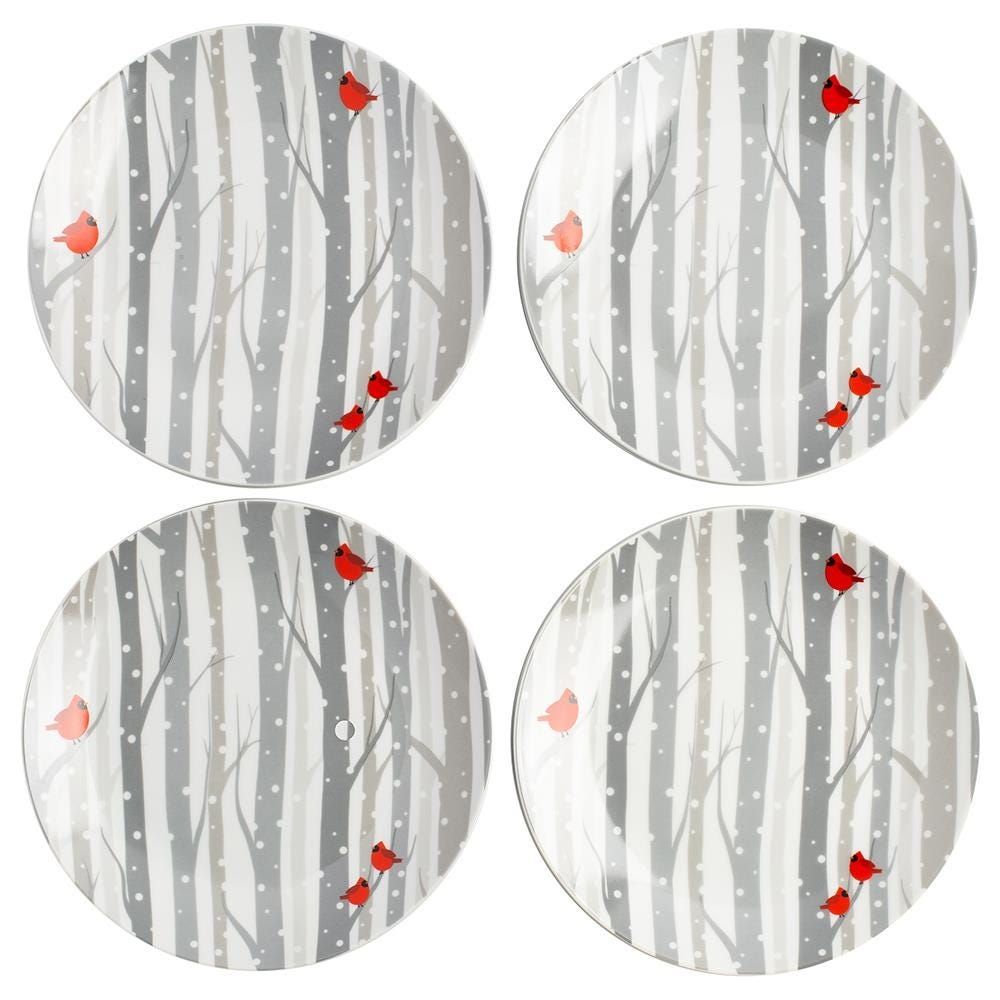 KSP Christmas Decal 'Winter Cardinal' Porcelain Side Plate - Set of 4