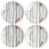 KSP Christmas Decal 'Winter Cardinal' Porcelain Side Plate - Set of 4