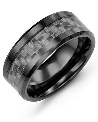 Men's Beveled Carbon Fiber Ceramic Wedding Band