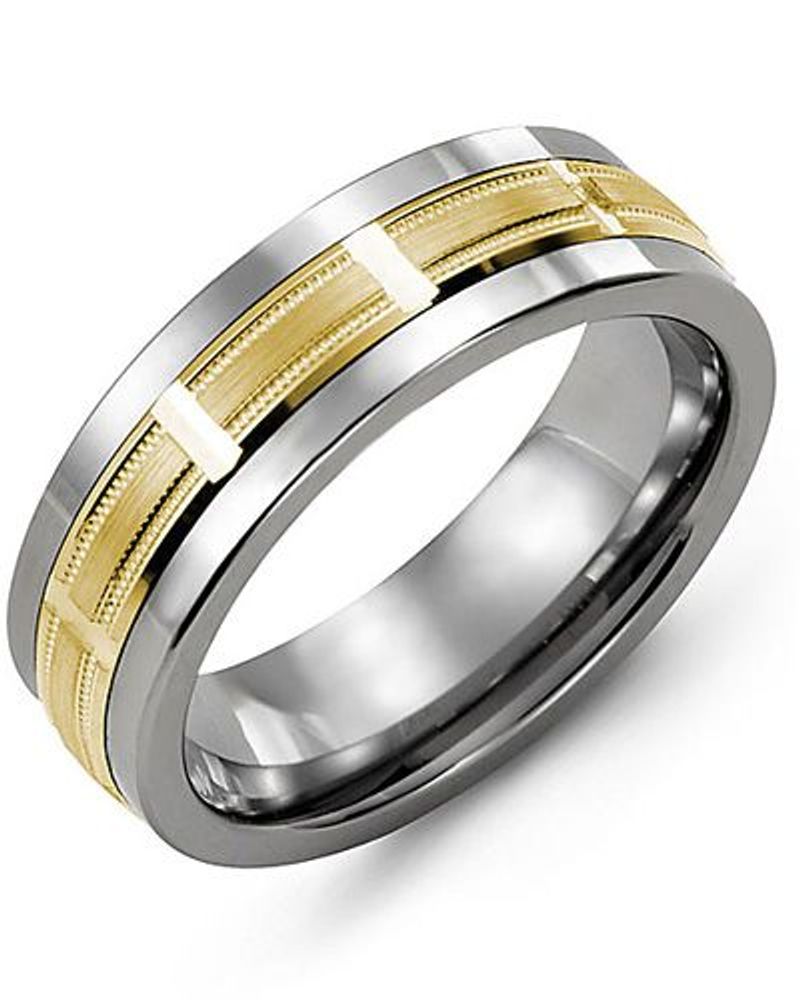 Men's Beveled Milgrain Grooved Wedding Band