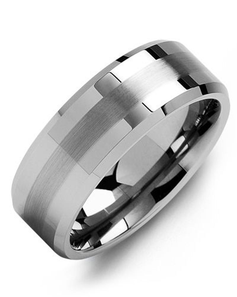 Men's Beveled Dual Finish Tungsten Wedding Ring