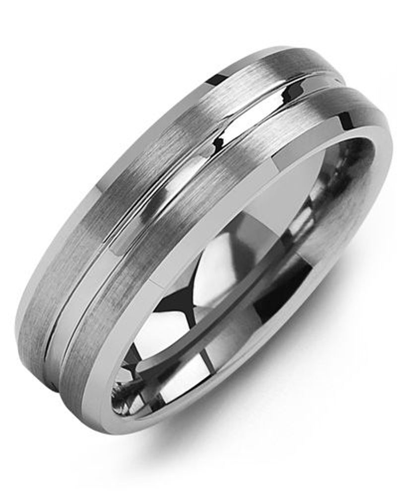 Men's Brushed Grooved Center Tungsten Wedding Ring