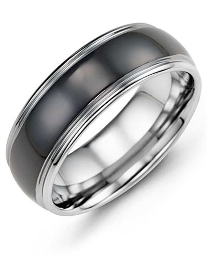 Men's Black Polished Dome Tungsten Wedding Ring