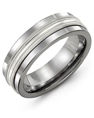 Men's Concave Polish Center Milgrain Wedding Ring