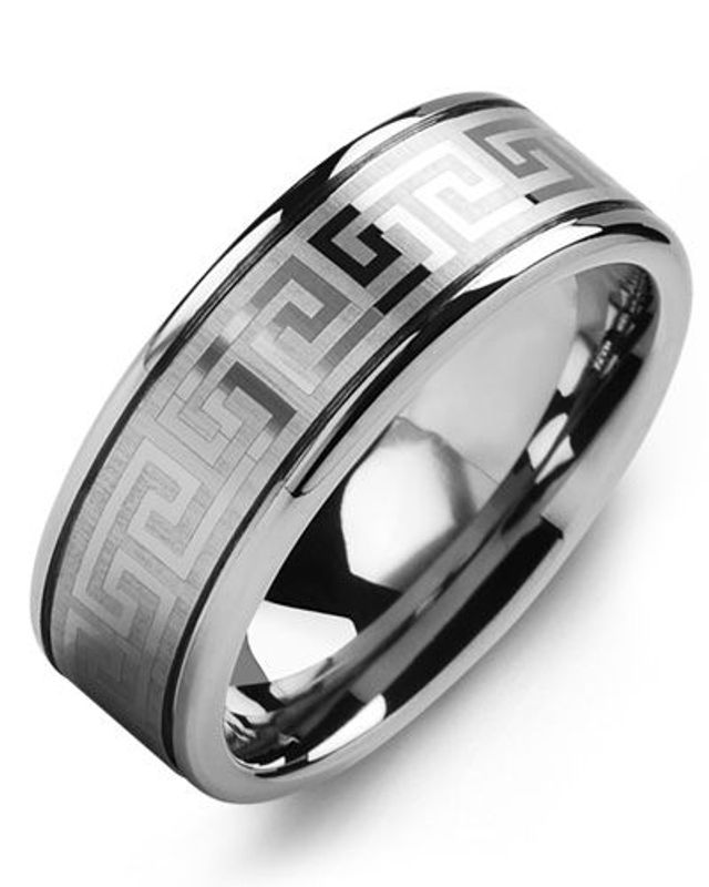 Men's Eternity Greek Key Tungsten Wedding Ring