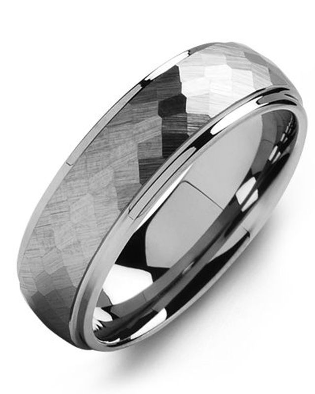 Men's Matte Hammer Accents Tungsten Wedding Ring