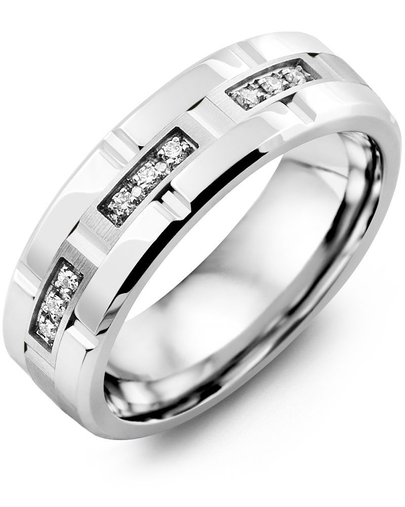 Men's Trio Diamond Grooved Wedding Band