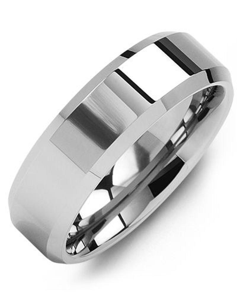 Men's Polished & Beveled Tungsten Wedding Ring