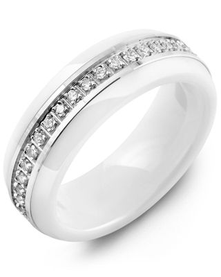 Women's Dome White Ceramic Eternity Diamond Weddin