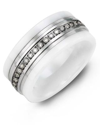Women's White Ceramic Eternity Diamond Wedding Rin