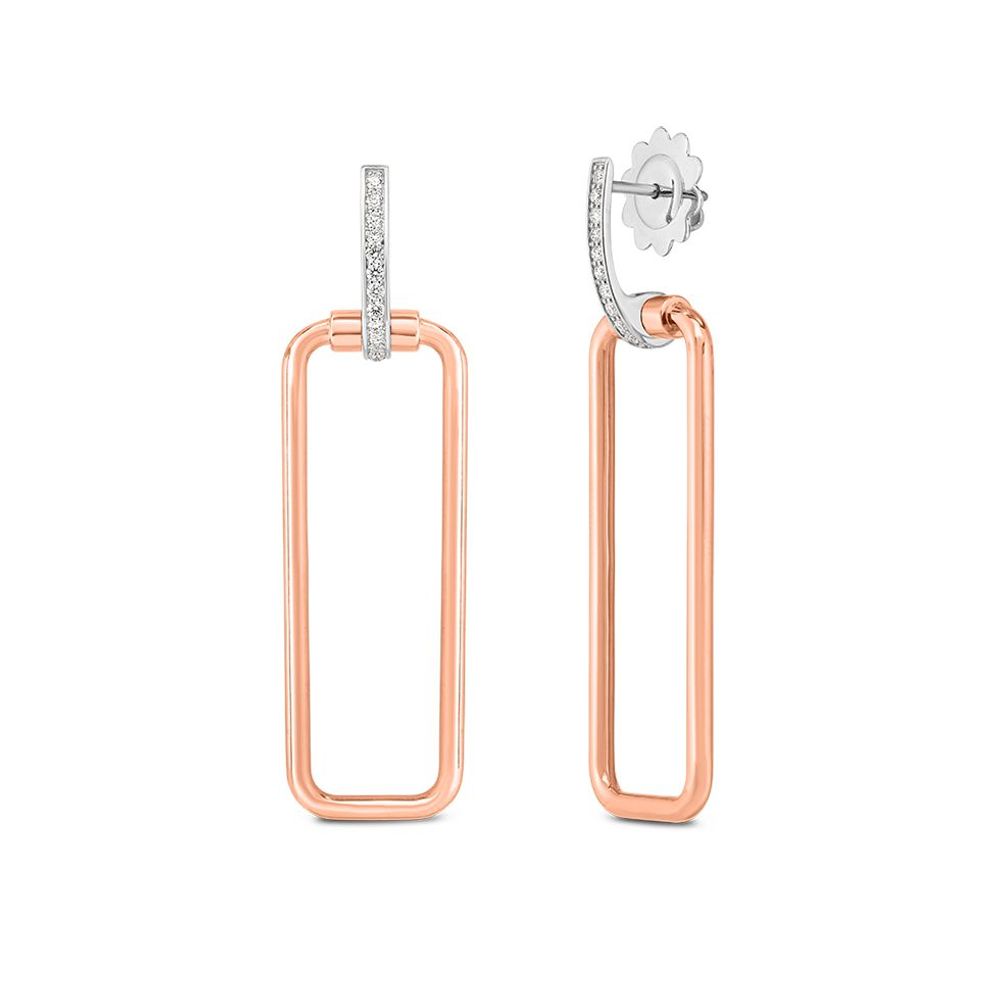 18K Rectangular Drop Earring with Diamond accent