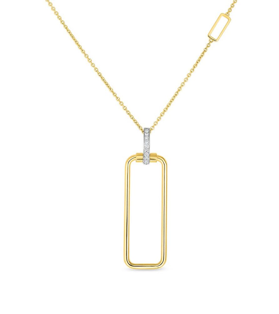 18K Gold Rectangular Pendant with Diamond Bale on