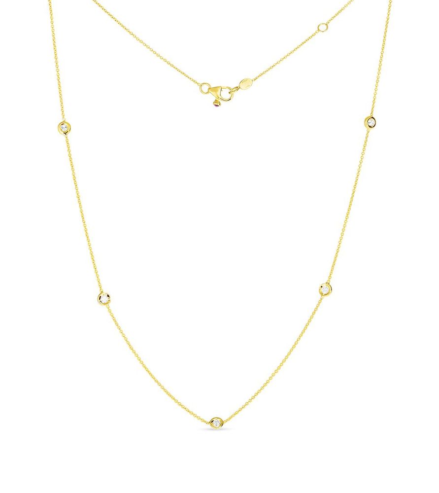 18K Gold 5 Diamond Station Necklace