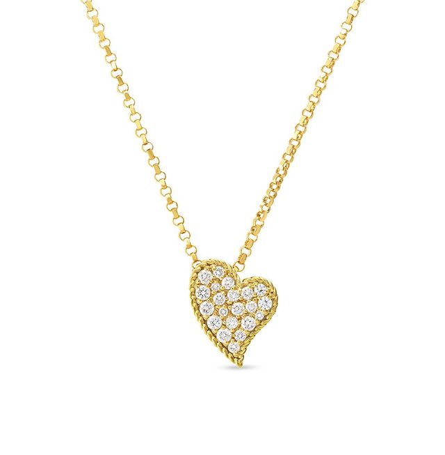 18K Gold Slanted Heart Pendant with Diamonds