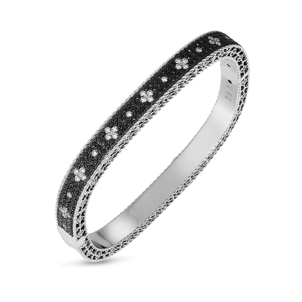 18K Gold Slim Bangle with Black and White Fleur de