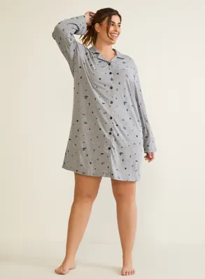 Laura Plus - Chemise de nuit à manches longues pour femme taille plus - Gris