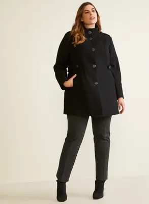 Laura plus - Manteau boutonné en molleton pour femme taille Noir