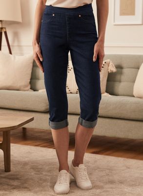 Carelli Jeans - Capri pull-on en denim pour femme taille petite - Bleu