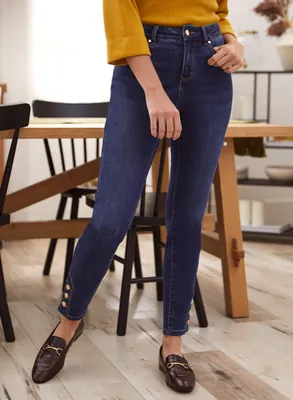 Laura - Jeans à jambe étroite et taille haute pour femme Bleu