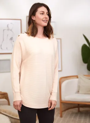 Laura - Pull en tricot côtelé avec boutons à l'épaule pour femme