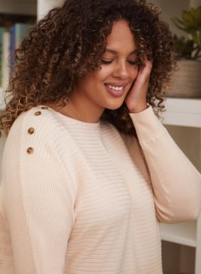 Laura plus - Tunique en tricot côtelé à boutons décoratifs pour femme taille
