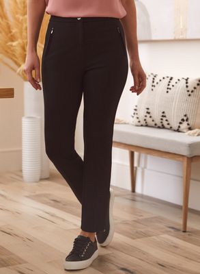 Laura Petites - Pantalon coupe signature à poches zippées pour femme taille petite Noir