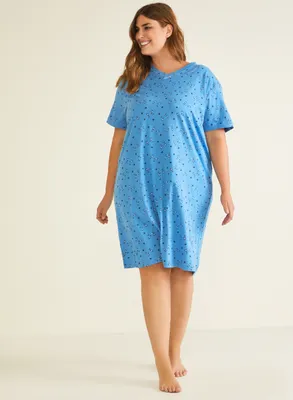 Laura Plus - Chemise de nuit motif chat pour femme taille plus - Bleu