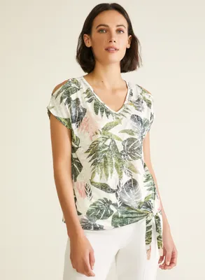 Laura - T-shirt tropical à manches ajourées pour femme Vert