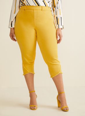 Laura plus - Capri en jean à ourlet frangé pour femme taille Jaune