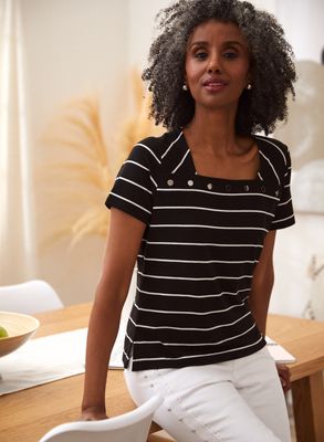 Laura Petites - T-shirt rayé à détails cloutés pour femme taille petite Noir