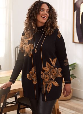 Laura Plus - Cardigan à motif floral placé pour femme taille plus - Noir