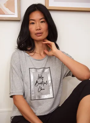 Laura - T-shirt imprimé à manches coude pour femme Gris