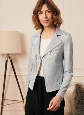 Vex - Vex - Blazer en faux cuir et détails zips pour femme taille petite - Bleu