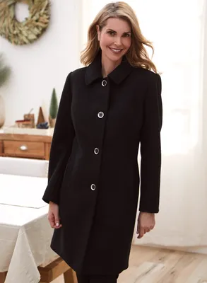 Laura Petites - Manteau aspect laine extensible pour femme taille petite Noir