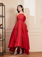 Laura Petites - Robe satinée et bouffante pour femme taille petite Rouge