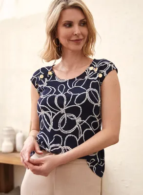Laura Petites - T-shirt à motif cordes et boutons décoratifs pour femme taille petite Bleu