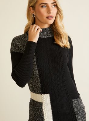Laura Petites - Pull en tricot à blocs monochrome pour femme taille petite Noir
