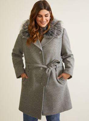 Laura plus - Manteau extensible à fausse fourrure pour femme taille Gris
