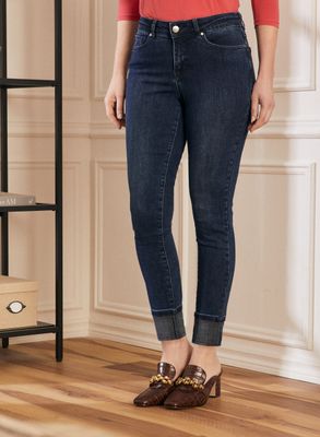 Laura Petites - Jeans à jambe étroite et ourlet retroussé pour femme taille petite Bleu