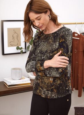 Laura Petites - Pull à motif animal pour femme taille petite Brun