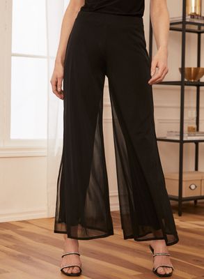 Laura Petites - Pantalon coupe moderne à jambe large pour femme taille petite Noir