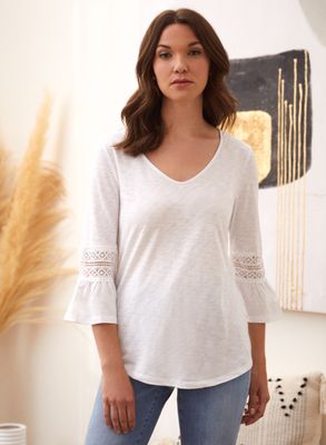 Laura - T-shirt à manches cloche et dentelle crochet pour femme